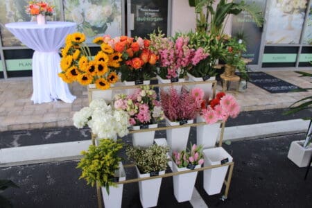 Fresh flowers in buckets